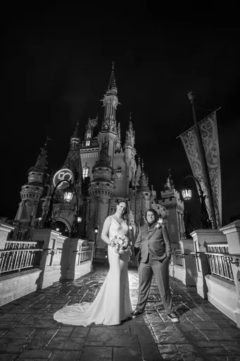 A black and white photo of Alexis and Christian